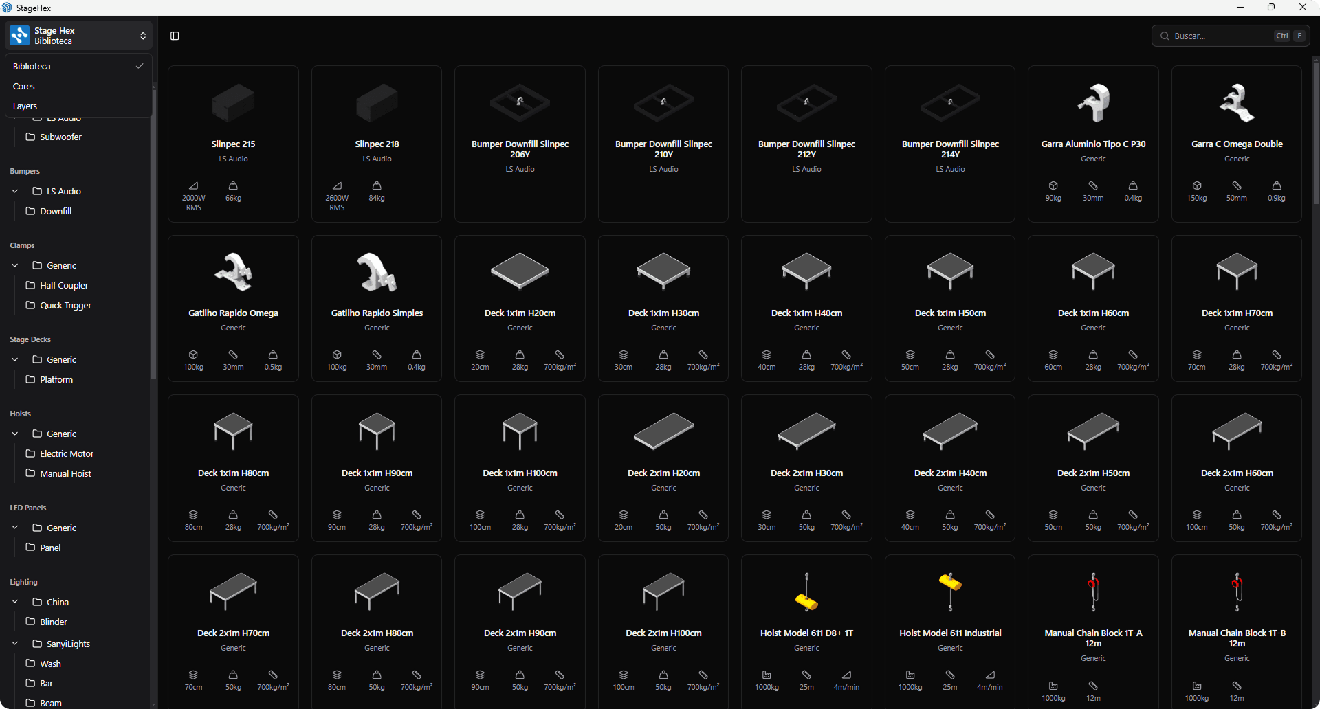 StageHex Library - Trusses, fixtures and professional equipment