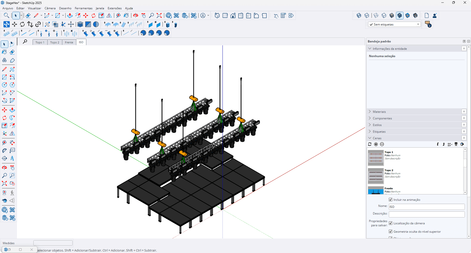 StageHex Plugin in SketchUp - Complete interface with toolbars and viewport